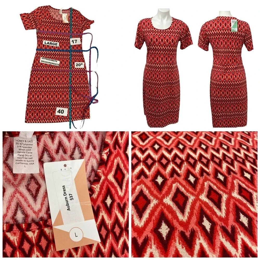 Lot of 2 Dress Blazer Combo Size Large Kensie Midi Knit Short Sleeve Red